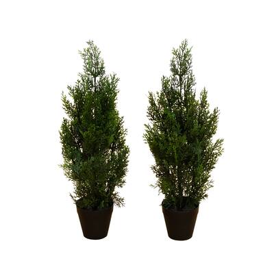 2ft. Artificial Cedar Pine Tree UV Resistant (Indoor/Outdoor) - Set of 2 Petite Holiday X-Mas Accents