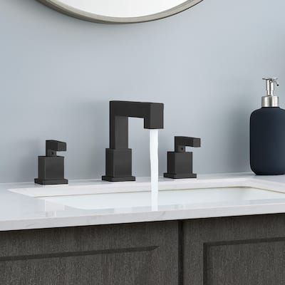 Modern 2 Handle Waterfall Bathroom Sink Faucet with Pop Up Drain Assembly and Lead Free Supply Hose, Rust Resistant