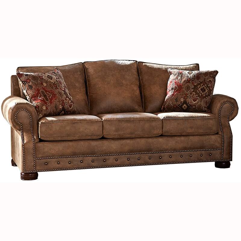 Made in USA Rancho Rustic Brown Buckskin Fabric Sofa and Two Chairs Set
