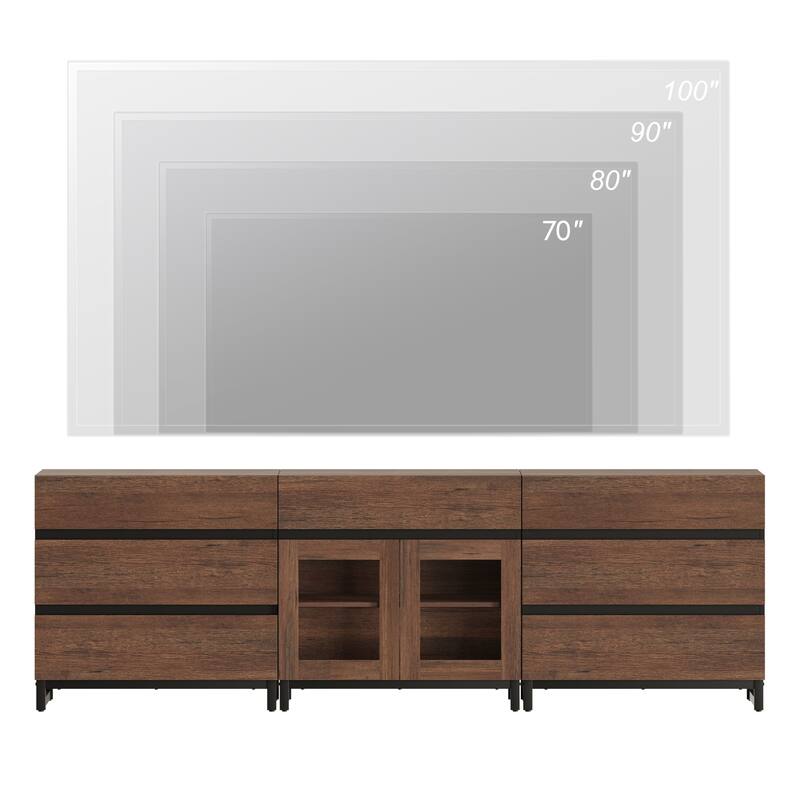 WAMPAT 3 in 1 Dresser with Glass Doors and 7 Drawers, Modern Chest of Drawers with Adjustable Shelf and Metal Base for Bedroom