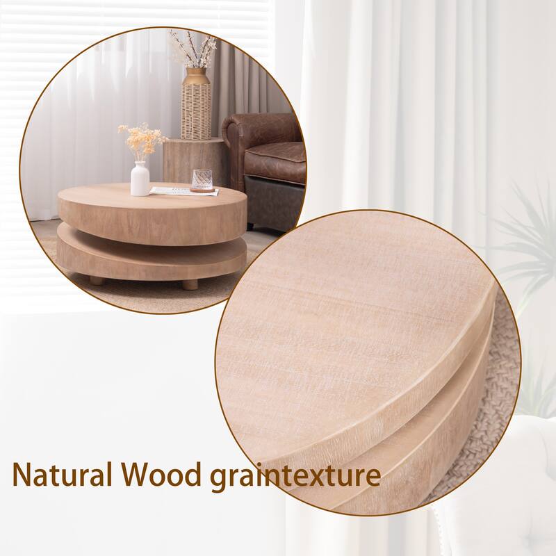 Modern Round Wood Coffee Table - 31.3" Natural Finish Accent Table for Living Room