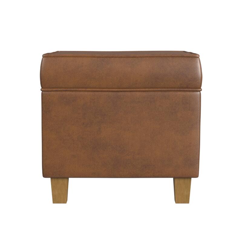 Pyp Square Storage Ottoman, 18 Inch Rich Dark Brown Faux Leather