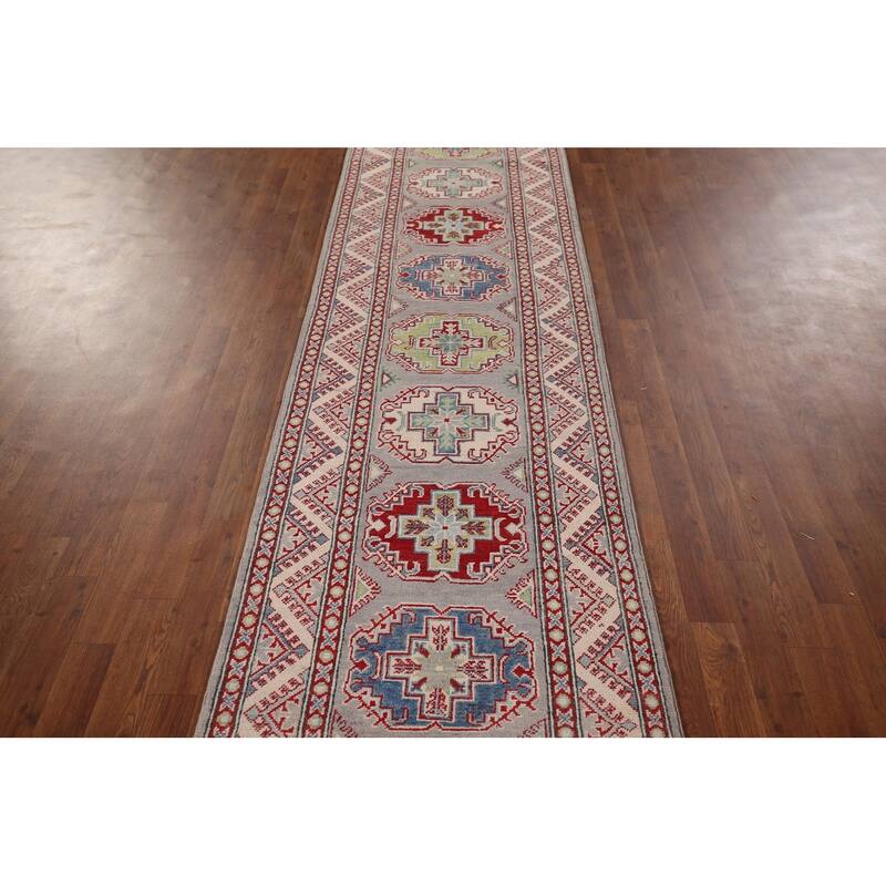 Gray Kazak Runner Rug Handmade Oriental Wool Carpet - 2'8" x 20'0"