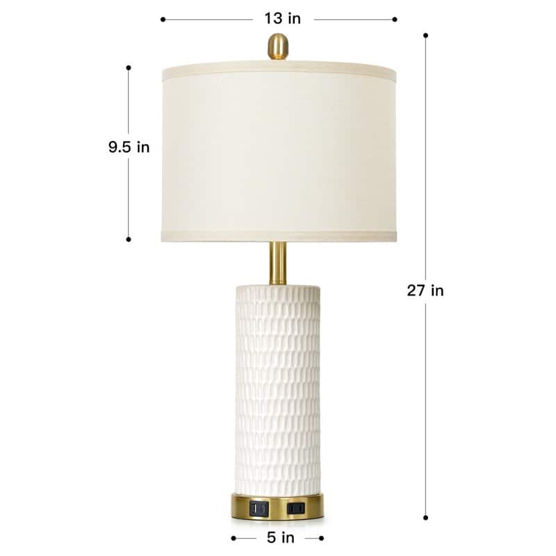 27'' White Elegant Table Lamps with USB-C Fast Charging, Ceramic Fixture(Set of 2 ) - 13'' x 13'' x 27''