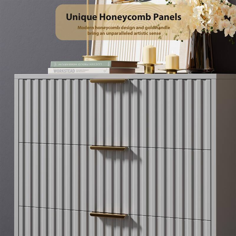 Fluted 5 Drawer Storage Dresser, Tall Modern Chest with Ample Deep Drawers and Wide Top