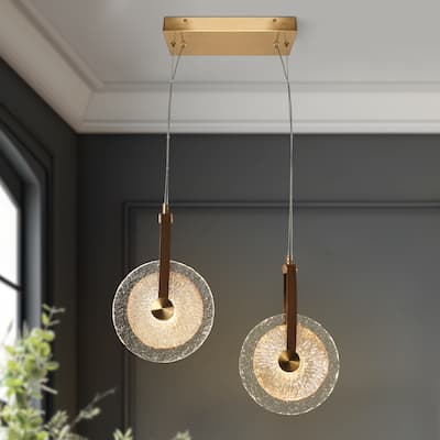 Modern Gold LED 2-Light Chandelier Art Disc Design Pendant Lights for Kitchen Island Foyer