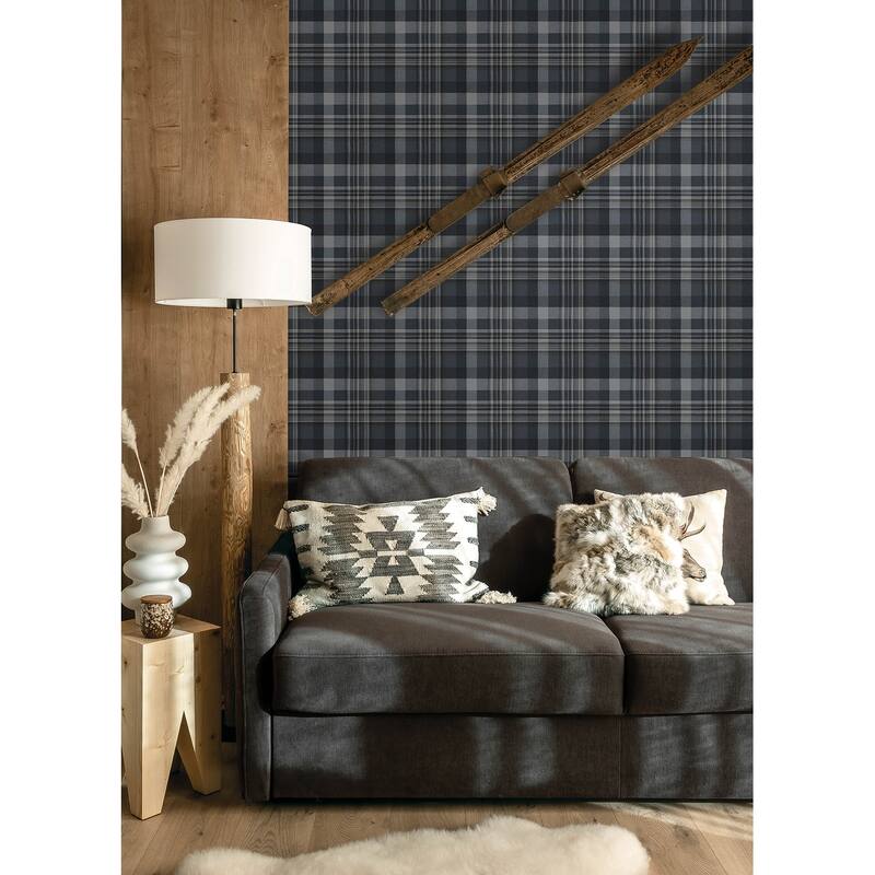 Dutton Plaid Indigo Wallpaper