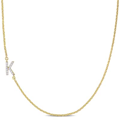 Miadora 14k Yellow Gold Diamond Accent "K" Initial Station Necklace - 10.8 mm x 18 inch x 5.1 mm - 10.8 mm x 18 inch x 5.1 mm