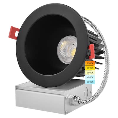 Luxrite 4 Inch LED Recessed Lighting, 18W, CRI 90, 5 Color Options 2700K-5000K, 1500 Lumens, Dimmable, Wet Rated - Black