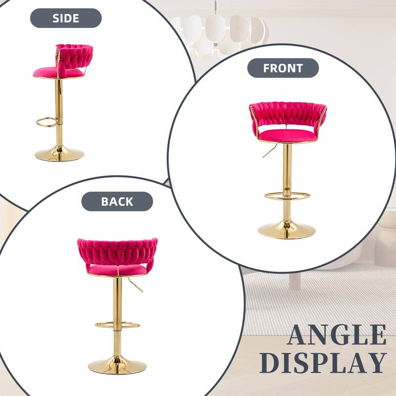 Velvet Tufted Adjustable Counter Height Rotating Bar Stools with Footrest (set of 2)