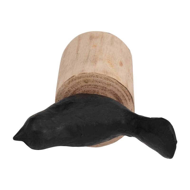 Sagebrook Home Black/brown Resin Bird Perched On Log, Craft Art Abstract Statue Decoration for Interior Design