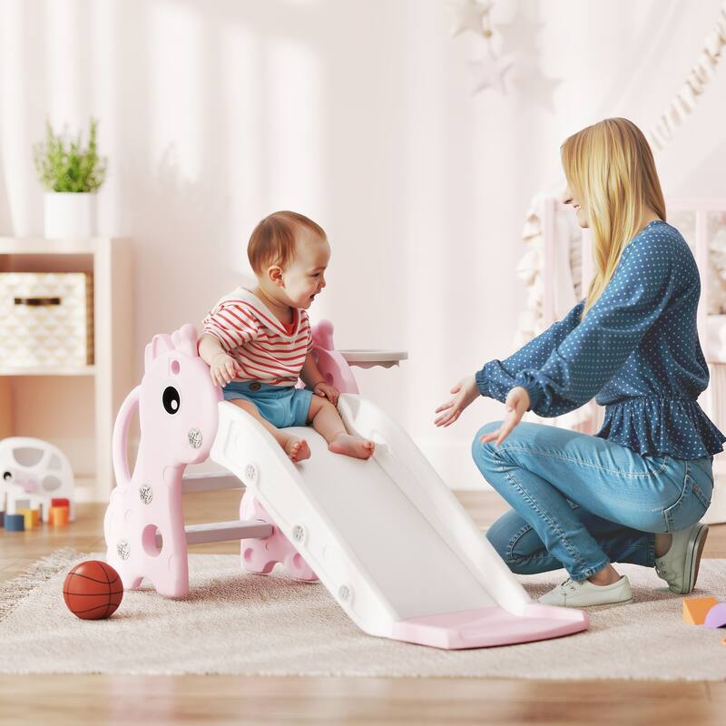 HDPE Kids Outdoor Slide with Ladder and Hoop for Playroom, Living Room and Nursery Room - 41.7" L x 20.3" W x 20.5" H