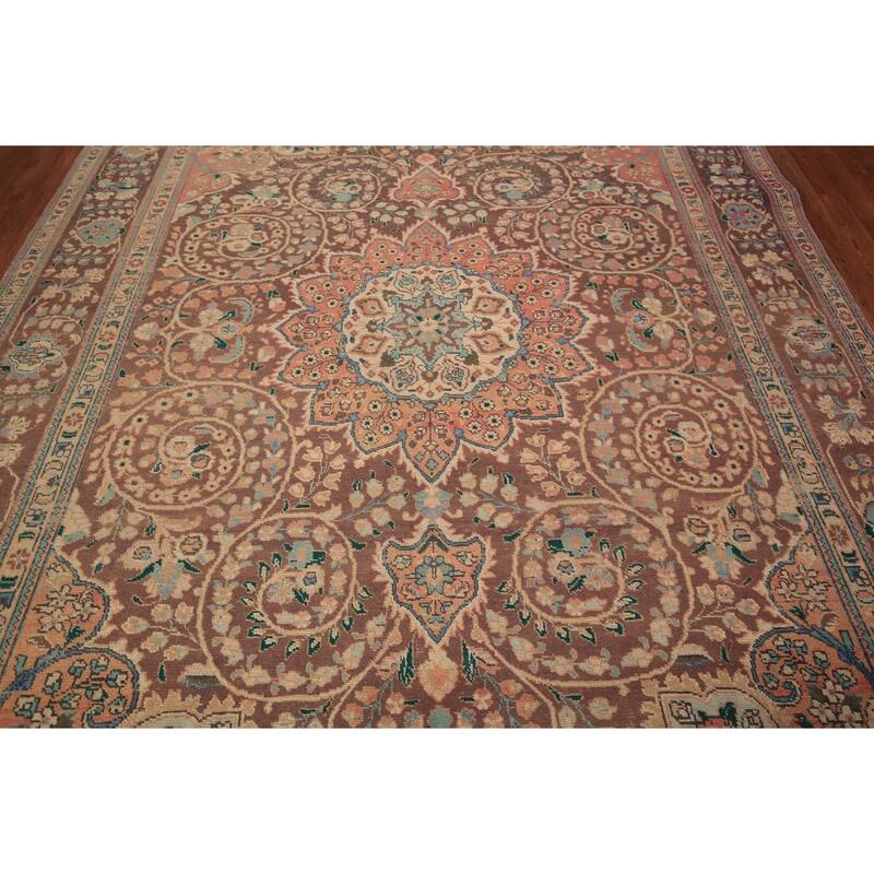Tabriz Persian Vintage Area Rug Handmade Bedroom Brown Wool Carpet - 8'3" x 11'5"