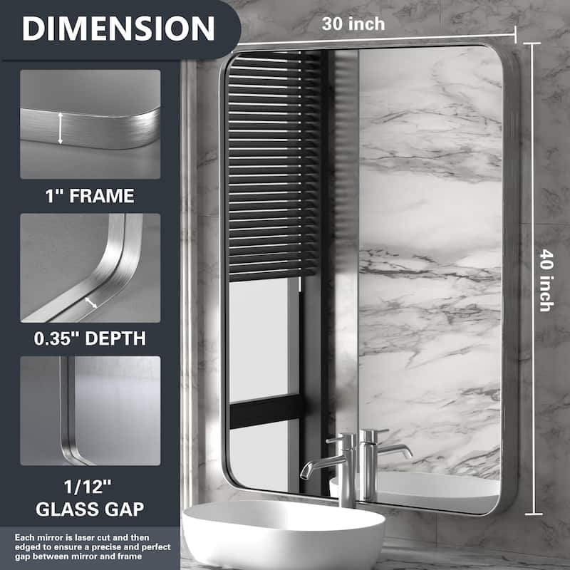 Modern Rounded Rectangle Wall Mirror with Stainless Steel Frame for Bathroom Vanity(1 Piece)