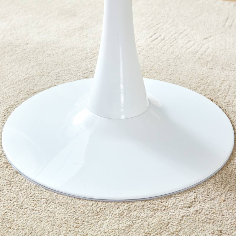 Roomfitters 5pcs Small Round Dining Table Set with Cream Style Chairs and Vertical Line Backrest Design, White