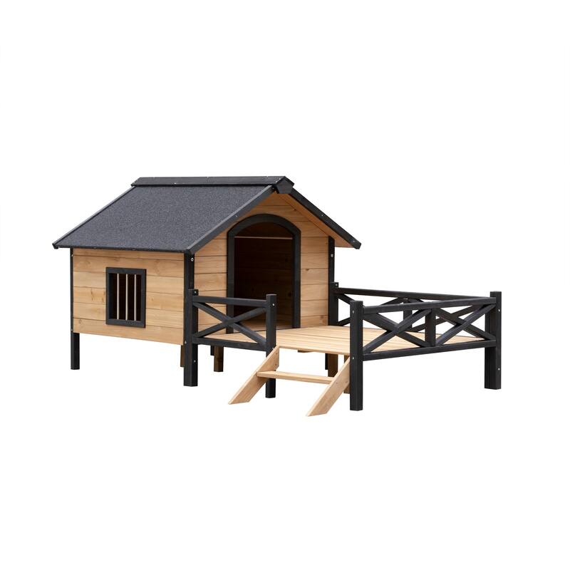 Wooden Yellow Brown Outdoor Large Dog Kennel with Porch