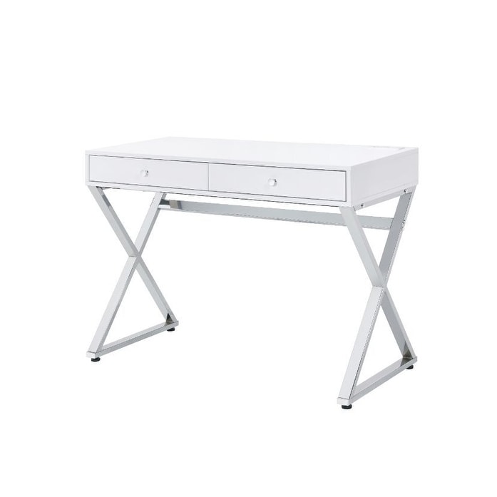 white desk with usb port