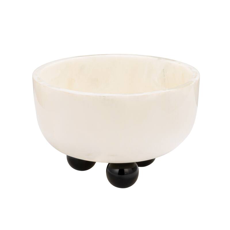 Marble Resin Bowl with Ball Feet - White;Black