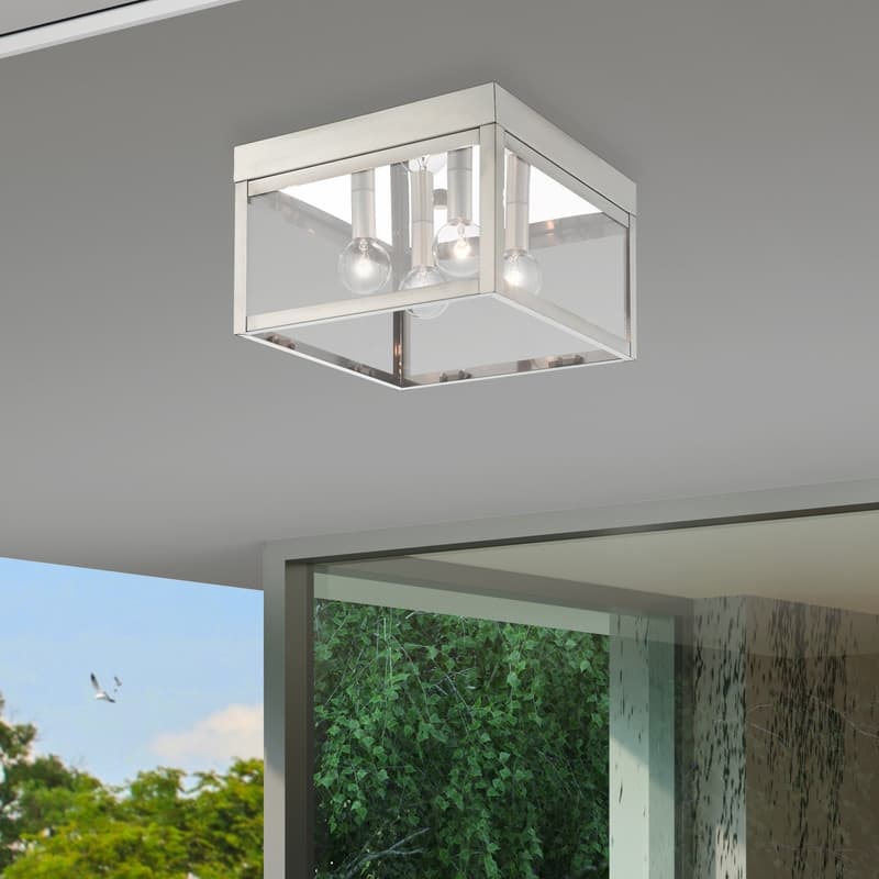 Livex Lighting 4-light Brushed Nickel Outdoor Ceiling Mount, 20589-91 - 10.5" Dia. x 7" H