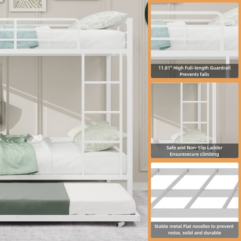 Durable Square Tube Iron Bunk Bed Featuring Safety Rails