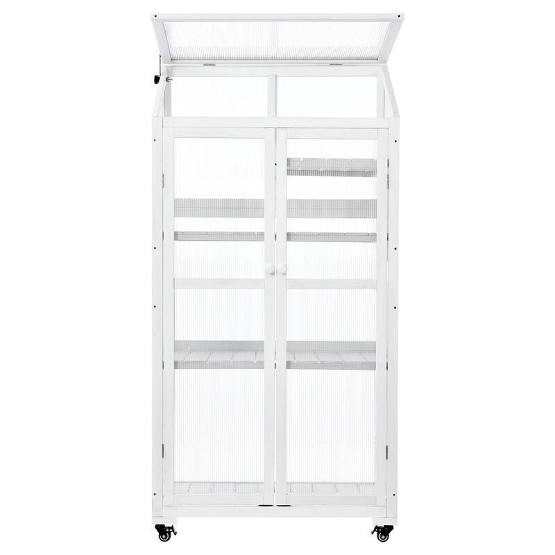 62inch Height Wood Large Greenhouse Balcony Portable Cold Frame with Wheels and Adjustable Shelves