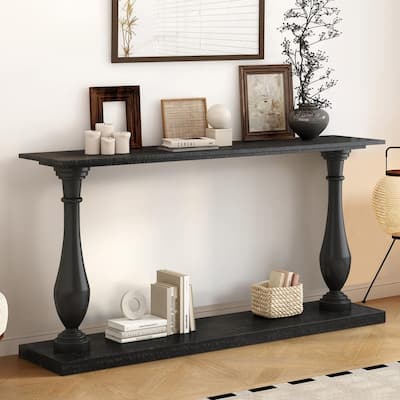 Vintage 63" Sofa Console Table with Solid Pine Legs for Living Room