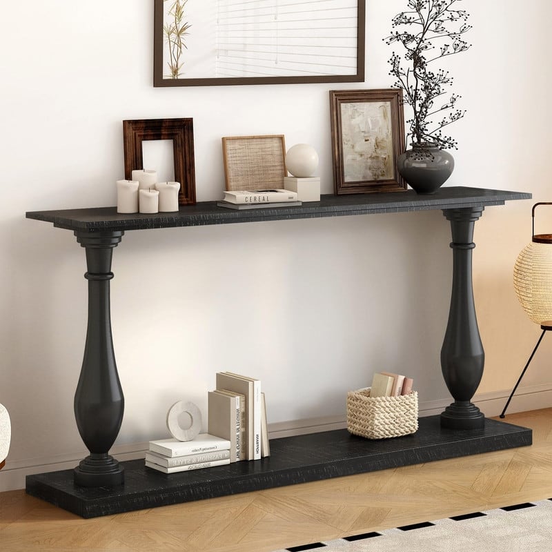 Vintage 63" Sofa Console Table with Solid Pine Legs for Living Room