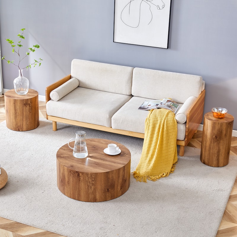 GDFStudio - Jackson Multi-Size Cylindrical Coffee Table Set with Wood-Grain Finish - 3-piece - Wood
