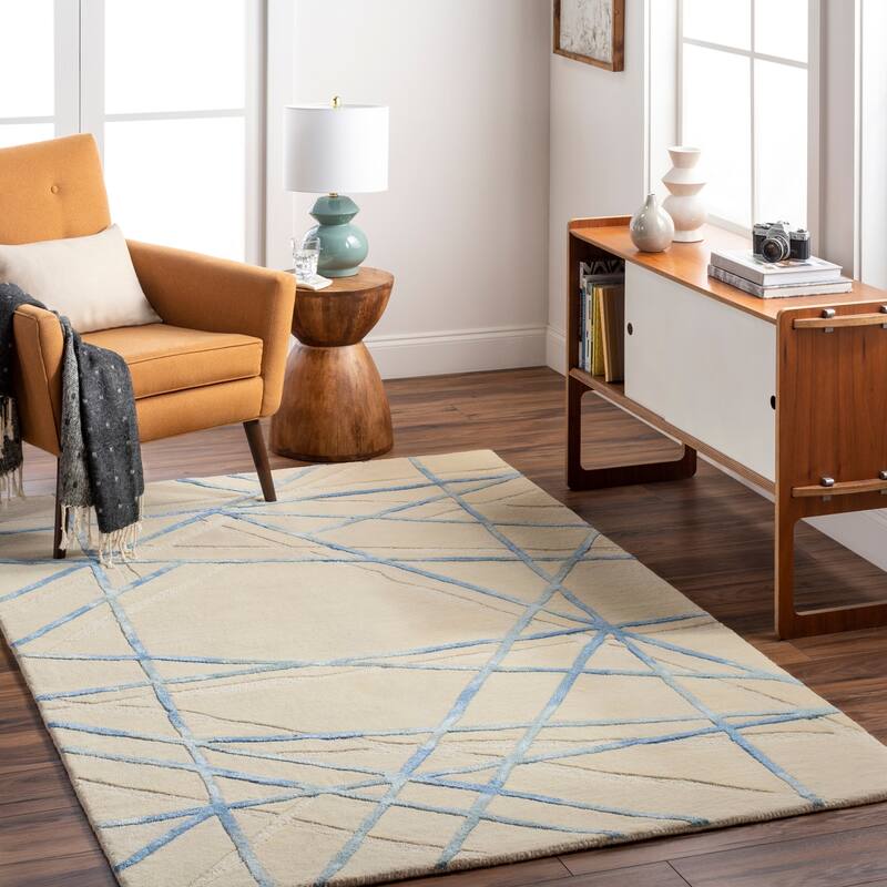Jaydan Modern & Contemporary Area Rug - 5' x 7' 6" - Blue/Beige