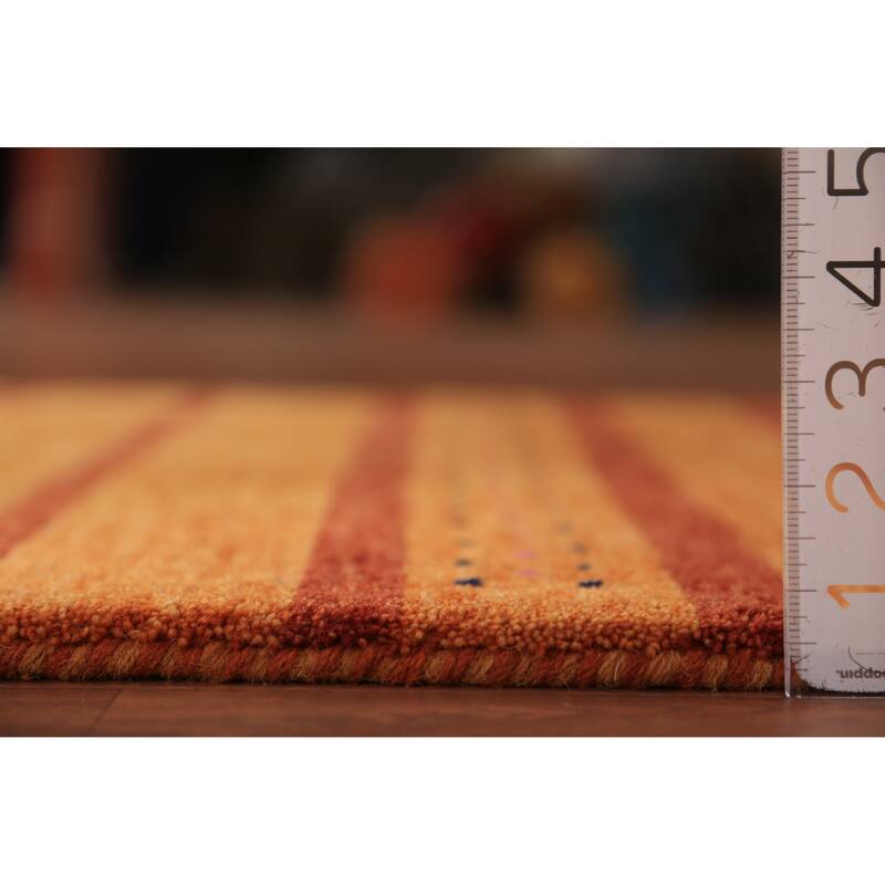 Striped Orange Gabbeh Oriental Runner Rug Hand-Knotted Wool Carpet - 2'7" x 13'0"