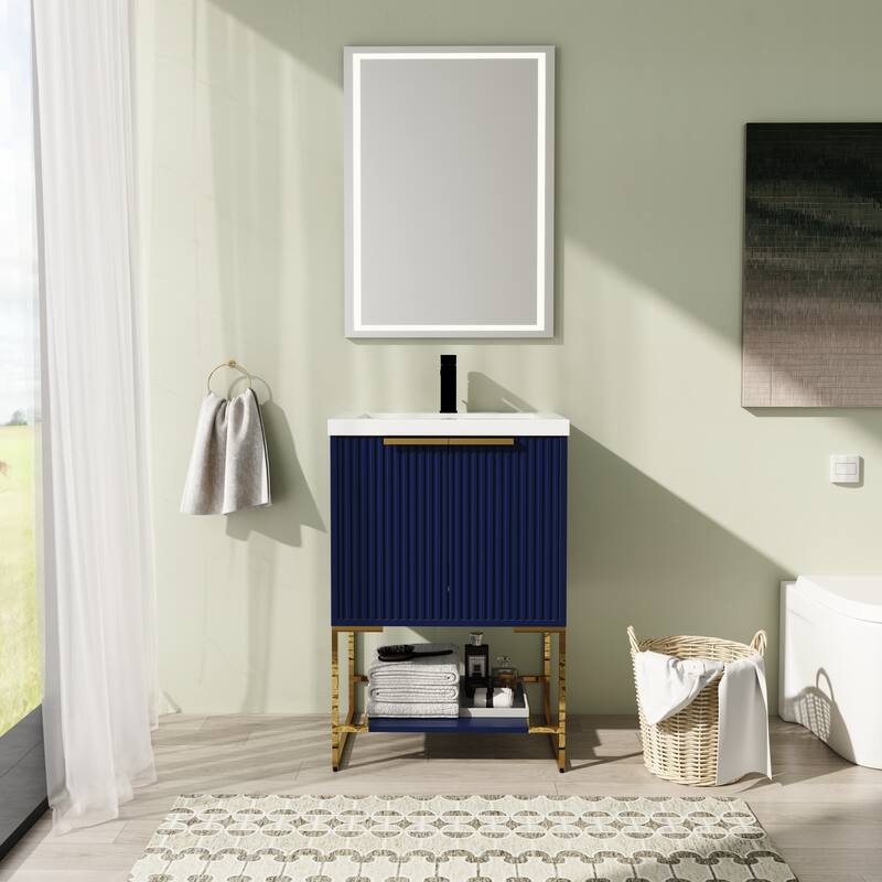 24" FreeStanding Bathroom Vanity with Sink,Floor Stand Bathroom Vanity with Soft Close Door and Open Shelf