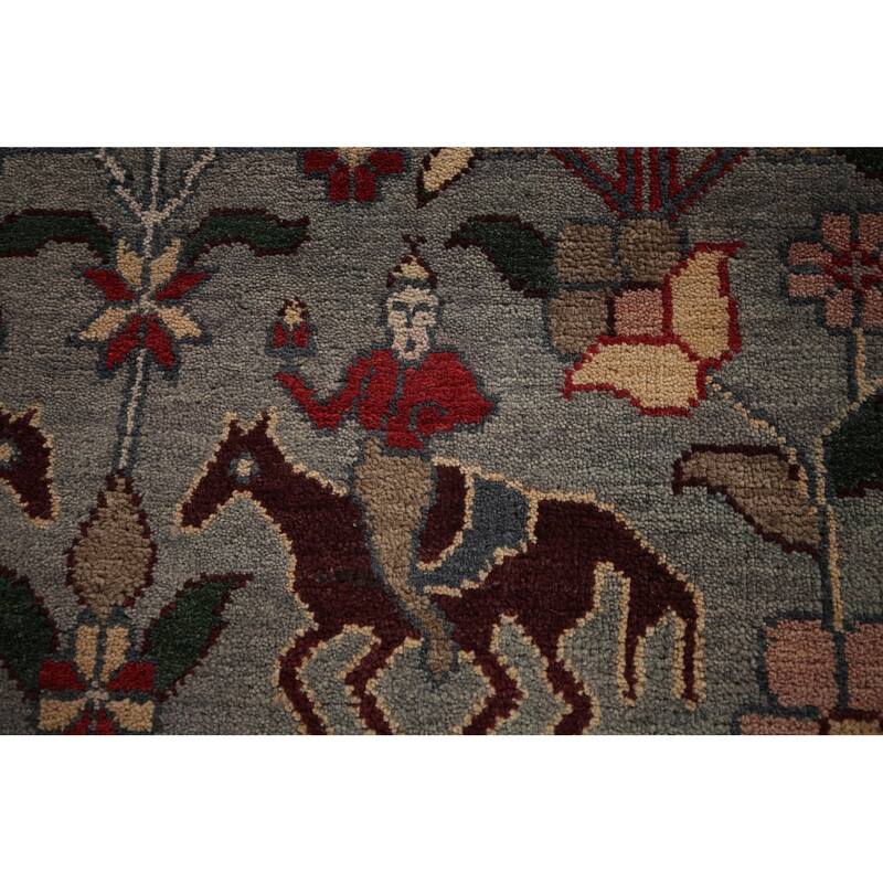 Hunting Animals Gray Ziegler Oriental Large Rug Handmade Wool Carpet - 9'8"x 13'10"