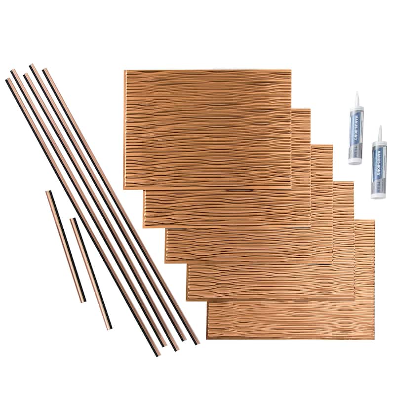 FASÄDE Waves Decorative Vinyl Backsplash Panel - 15 Sq Ft Kit - Polished Copper