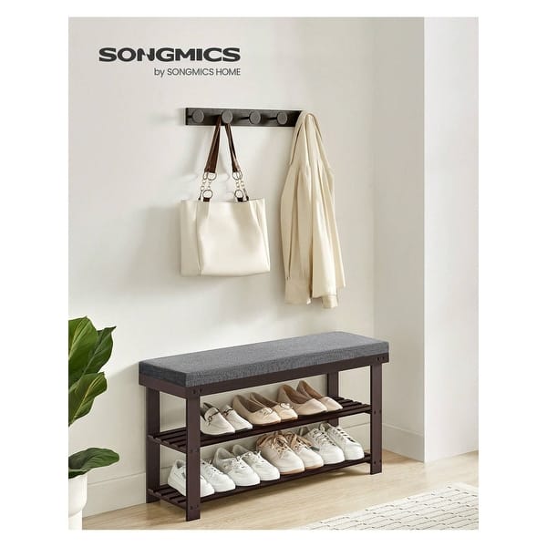 SONGMICS Bamboo Shoe Bench, 3-Tier Shoe Rack, Stable Shoe