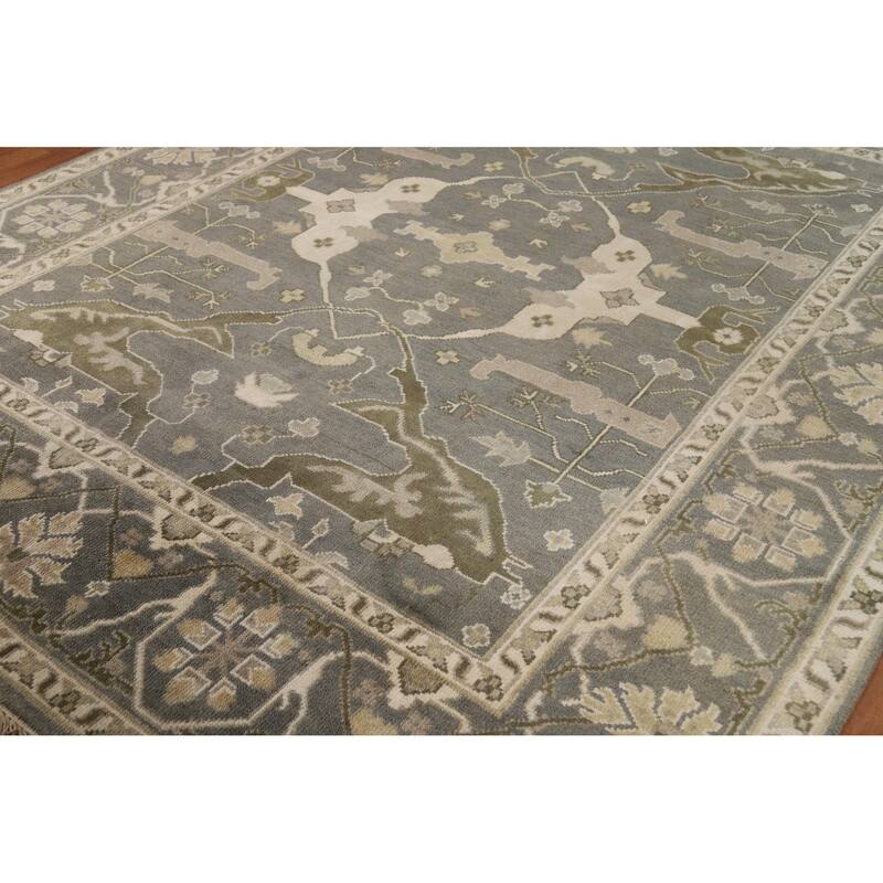 Transitional Gray Oushak Indian Area Rug Hand-Knotted Wool Carpet - 8'1" x 9'9"