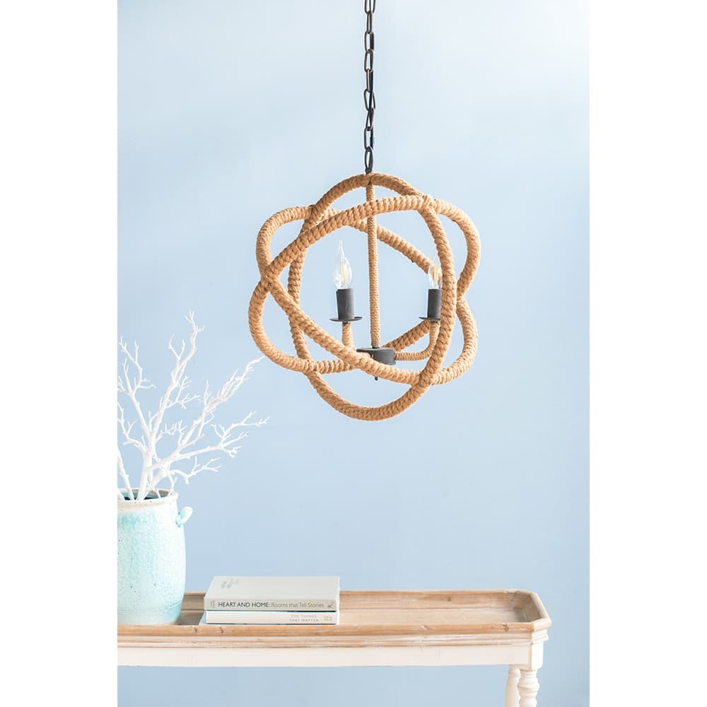 Globe Hanging Light Fixture with with Adjustable Chain for Kitchen Dining Room, Rope Chandelier 3-Light Pendant Light Fixture