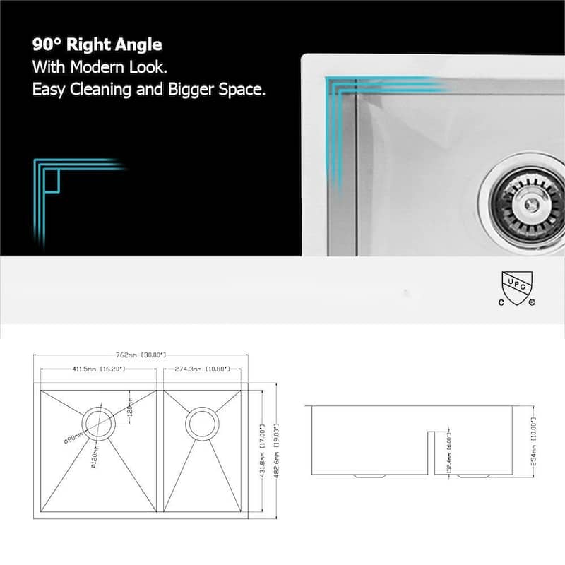 Undermount 16 Gauge Double Bowl Stainless Steel Kitchen Sink in Brushed Nickel