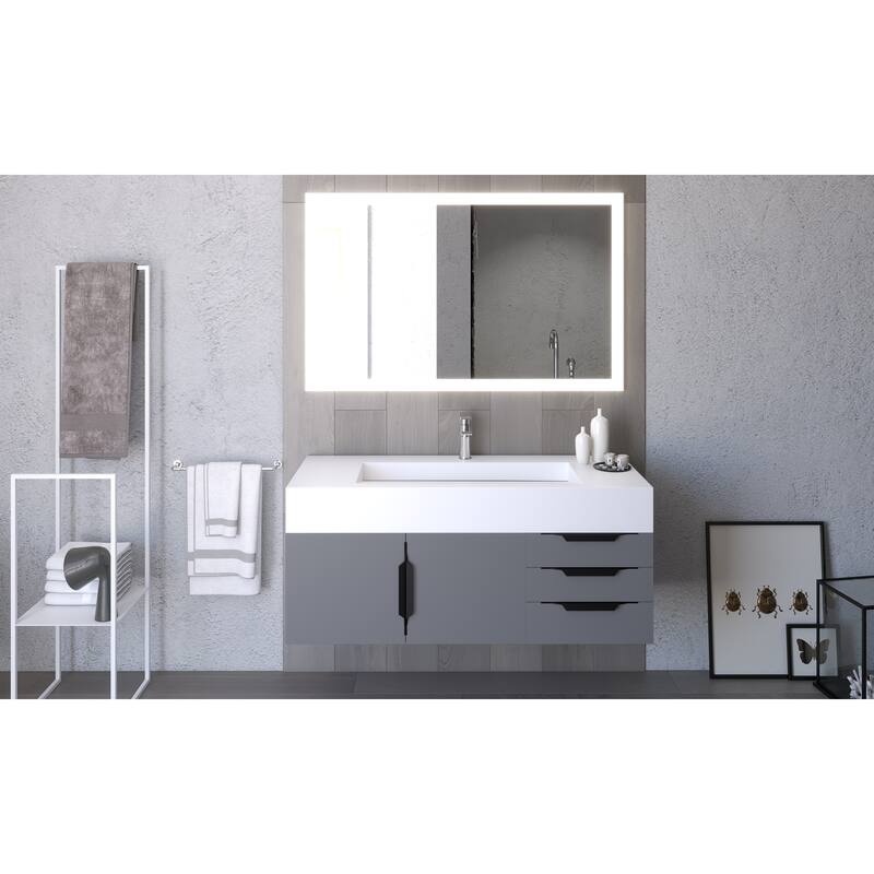 Nile 48" Wall Mounted Bathroom Vanity Set w/ White Top