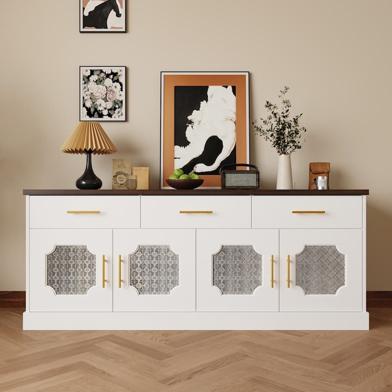 Sideboard Buffet Cabinet with Acrylic Pattern Doors and Gold Handles Bookshelves Bookcase Console Table