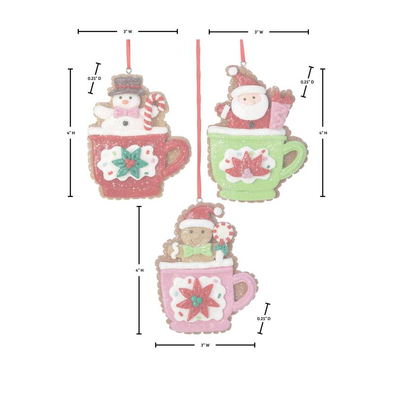 4" Claydough Mug With Friends Ornament Set of 3