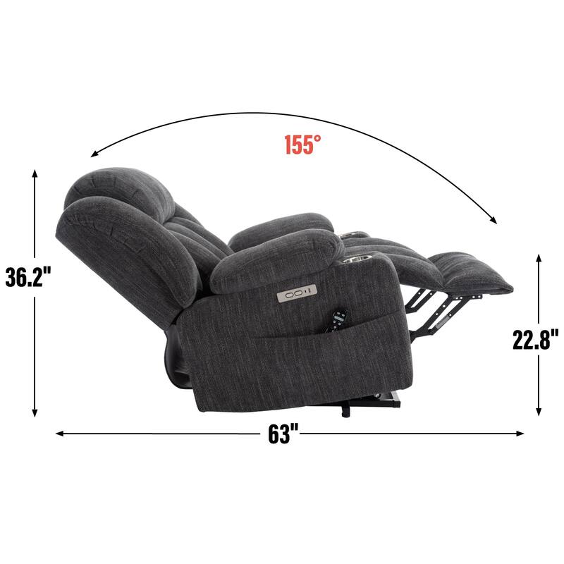 Chenille Power Lift Recliner Chair with Full Body Massage & Heat, USB & Type-C Ports, Stainless Steel Cup Holder
