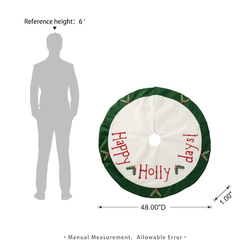 Glitzhome 48"D Traditional Dachshund Happy Holly Days Christmas Tree Skirt With Border