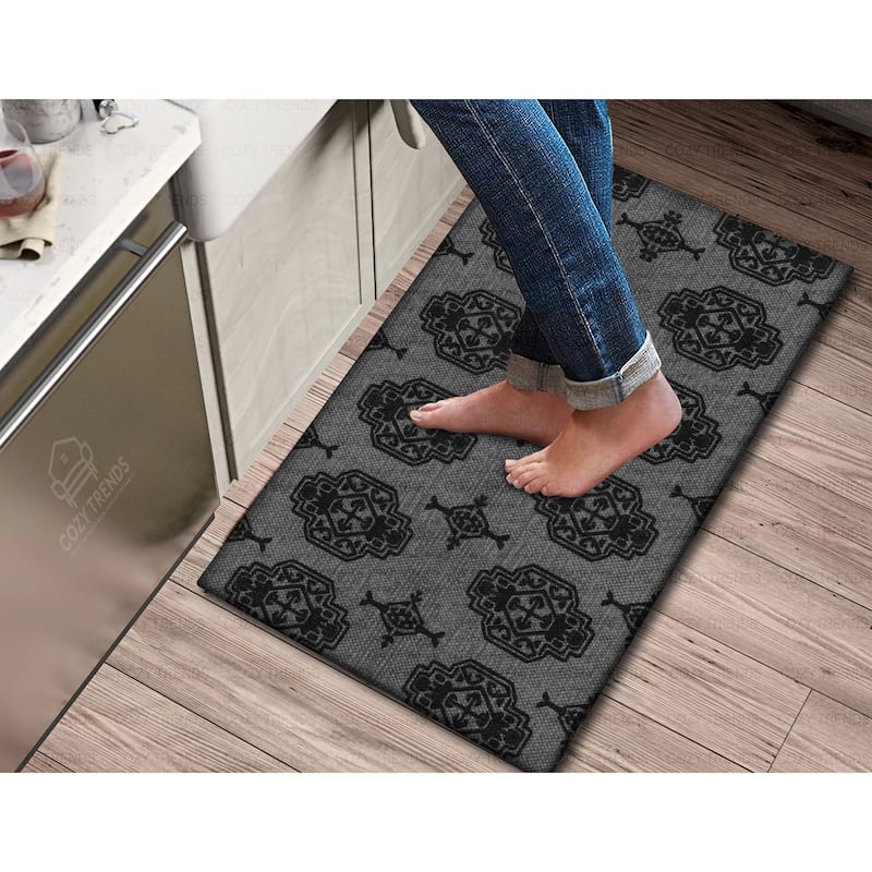 Handwoven Anti Fatigue Cushioned Standing Cotton Doormat/Bathroom/ Kitchen Mat 18"x30" - CHARCOAL