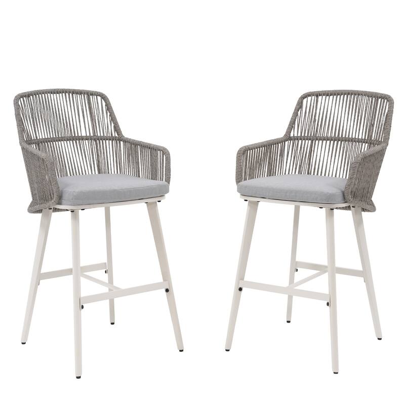 Outdoor 2-Piece Arm Barstool Chairs with Cushions