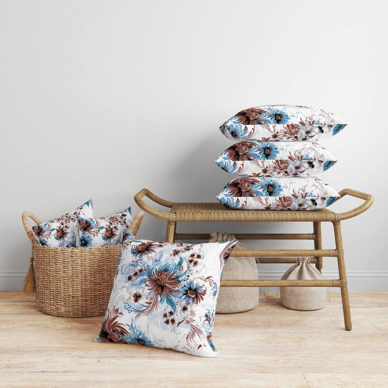 Delightful Wildflowers Faux Suede Reversible Throw Pillow White and Blue