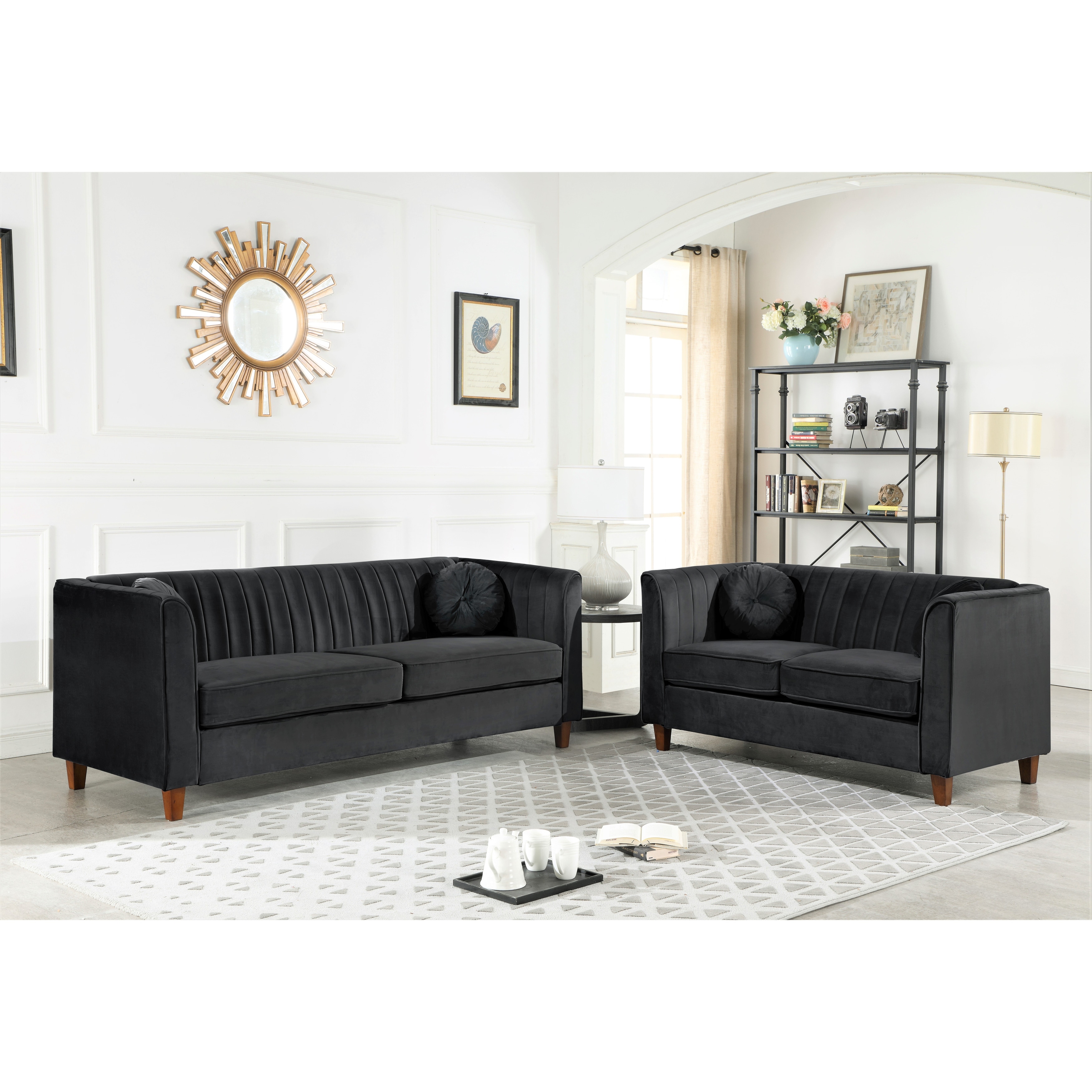 BLACK Container Furniture Direct Kitts Upholstered Chesterfield Sofa and Loveseat Set