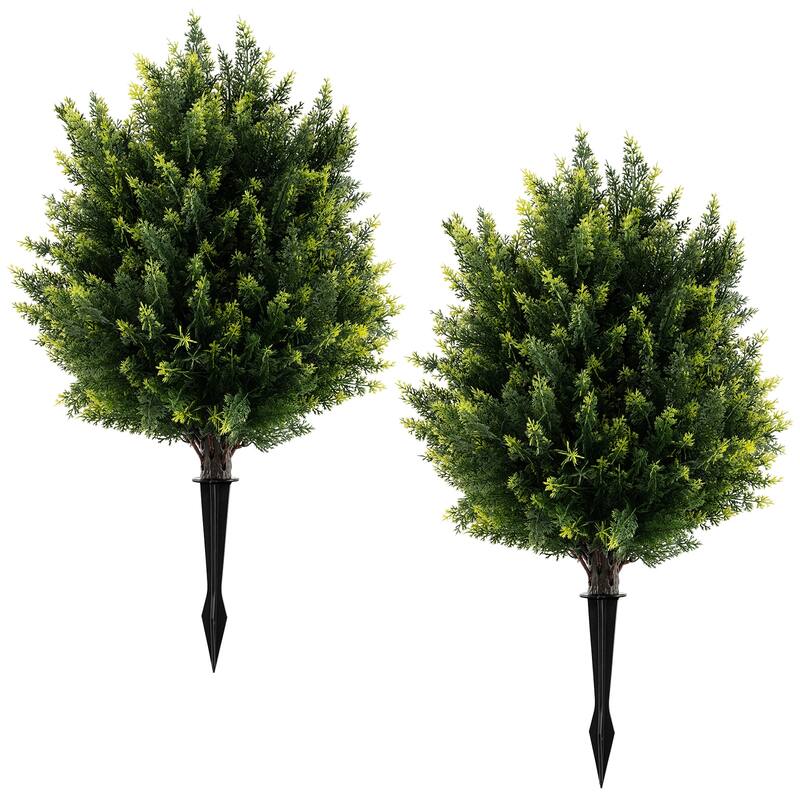 Gymax 2 Pack 24'' Artificial Cypress Topiary Ball Tree Set w/Ground - Green