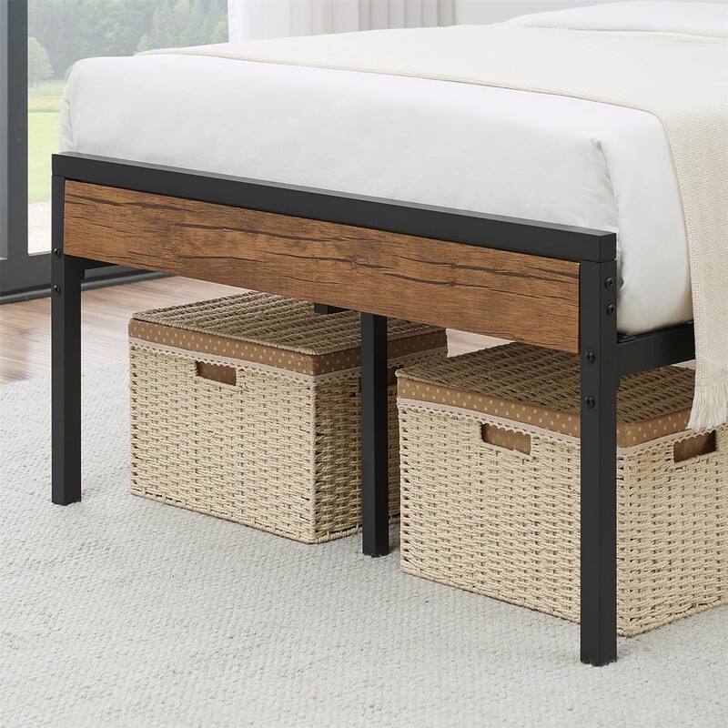 Twin Size Platform Bed Frame with Rustic Wood Headboard