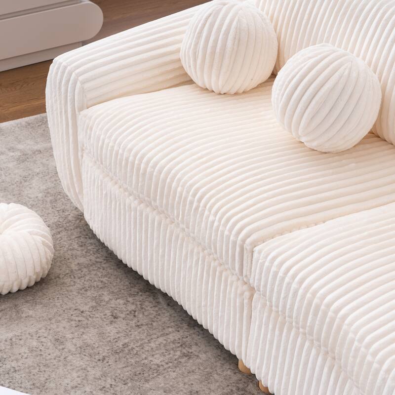 Modern Corduroy 2-Seater Sofa Corner sofa with Solid Wood Frame, for Living Room and Apartment, White