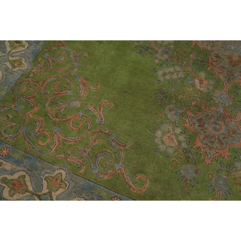 Hand Knotted Oriental 100% Wool Carpet Traditional Floral Green Tabriz Area Rug - 12' 10'' X 10' 0''